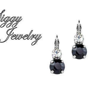 Swarovski Crystal Double Drop Lever Back Earrings in Jet and Clear